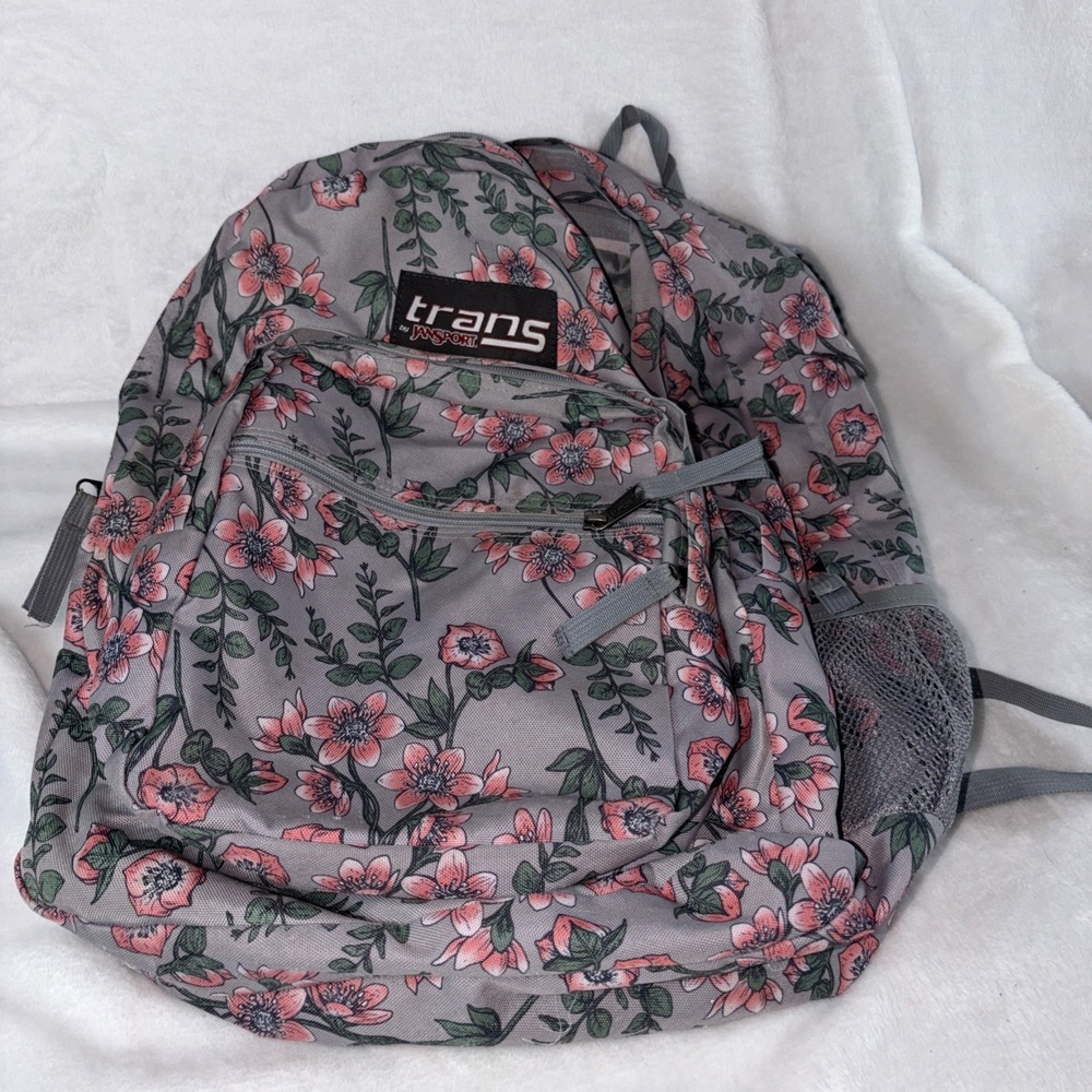 JanSport Supermax laptop backpack Gray Pink Floral Vintage-style everyday use‎